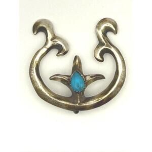 CTY Signed Sterling Silver Naja Pendant with Blue Turquoise Tear Drop